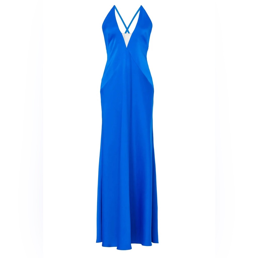 Aidan Mattox size 14R halter drape royal blue formal gown. - Picture 11 of 13